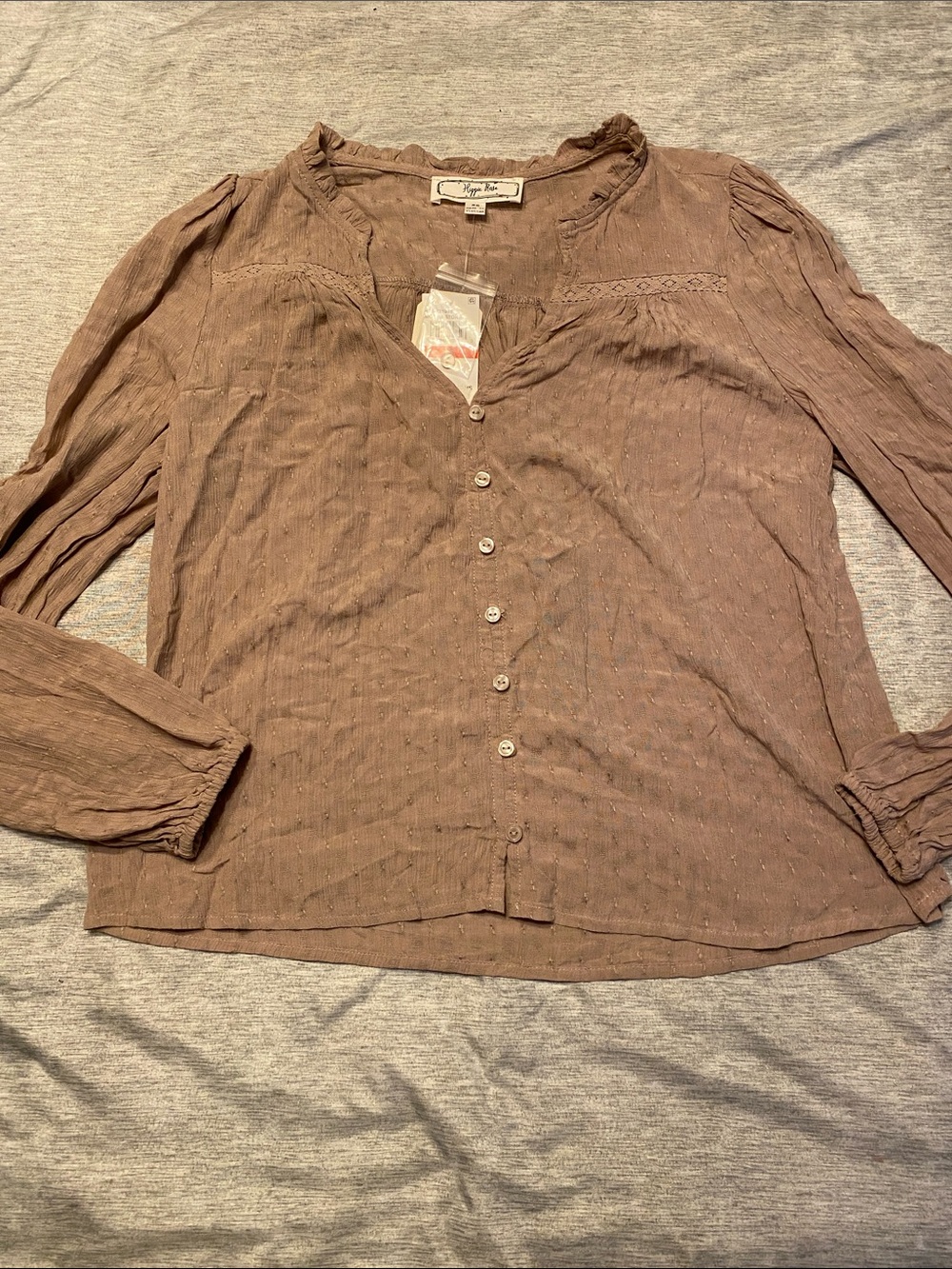 Hippie Rose Semi Sheer Peasant Top in Mocha Stone Sz XS NWT
